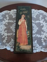 Beautiful Russian lacquer box with a beautiful female folk costume figure