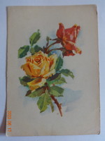 Old graphic floral greeting card, two roses