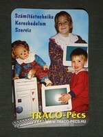Kártyanaptár, Traco számitástechnikai üzlet,szerviz, Pécs, gyerek modell,1998, (6)