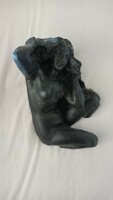 Embossed female nude, greenish-black wall ornament, Venusian lady with long hair