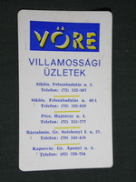 Kártyanaptár, VÖRE villamossági üzletek, Siklós,Pécs,Bácsalmás,Kaposvár,1998, (6)