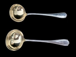 Pair of gold-plated silver ladles, in a box