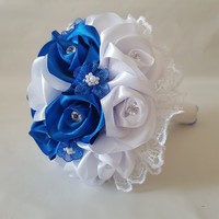 Új, Egyedi készítésű hófehér-kék strasszköves menyasszonyi örökcsokor