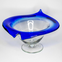 Bohemian glass serving bowl with feet