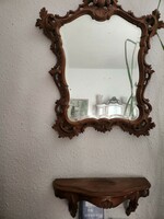 Unique wall mirror carved from yew wood, with bracket