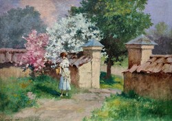 Neogrády Antal ( 1861 - 1942 ) Virágszedő fiatal lány