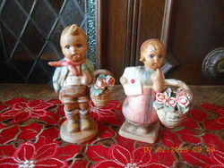 Antique ceramic couple of little girl and little boy with flower basket