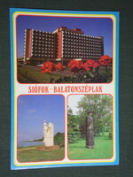 Képeslap, Siófok Balatonszéplak, mozaik részletek, Ezüstpart Hotel, Balatoni sellő szobor