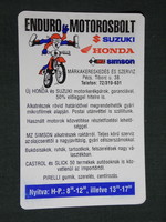 Kártyanaptár, Enduro motorosbolt,MZ ,Simson kereskedés szerviz,Pécs,grafikai rajzos, 1999, (6)