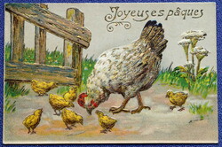 Antik dombornyomott Húsvéti  üdvözlő képeslap baromfiudvar