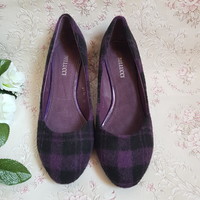 New size 37 purple-black checkered full-sole high-heeled shoes
