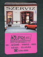 Kártyanaptár, Supra Bt., televízió,rádió szerviz, bizományi üzlet, Pécs, 1999, (6)