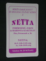 Kártyanaptár, Netta fehérnemű zokni harisnya üzlet, Pécs,1999, (6)