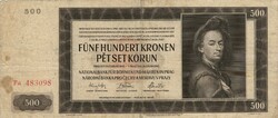 500 korun korona kronen 1942 II. kiadás Cseh Morva Protectorátus Nem perforált