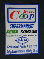Kártyanaptár, Coop üzletlánc Pécs, Dália áruház, FEMA supermarket, 1999, (6)
