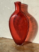 Ruby red polished glass bottle with engraving (u0016)