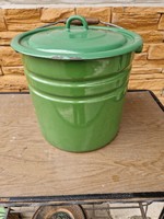Green colored enamel bucket