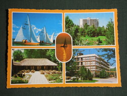 Postcard, Balatonszéplak, mosaic details, sailing ship, hotel, hostel, resort, inn, restaurant