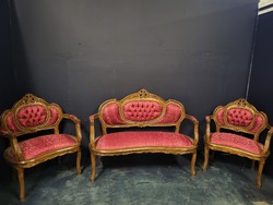 Living room set with burgundy cover, carved seating set