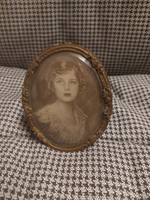Miniature, antique copper picture frame with thick, polished glass