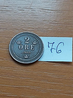 Sweden 2 öre 1900 bronze, ii. Oscar 76