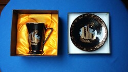 Baku (Azerbajdzsán) látkép - Haas & Czjzek originál cobalt aranyozott porcelán kávés / teás  készlet