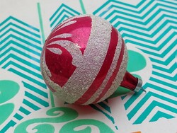 Old glass Christmas tree ornament snowy striped sphere glass ornament