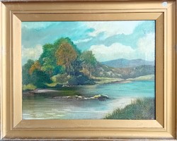 Late Biedermeier landscape: riverside landscape oil on canvas