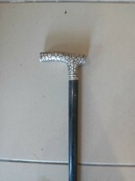 Walking stick, cane, with silver tongs