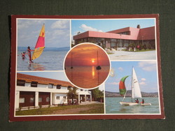 Postcard, Balatonmária spa, mosaic details, surfing, sailing ship, post office, children's resort