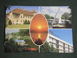 Postcard, Balatonmária spa, mosaic details, festetics-castle, hotel, pannonia, port, sunset