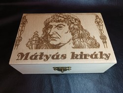 King Matthias wooden gift box with a pocket watch, unique handicraft