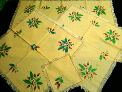 4 Pcs yellow tablecloth embroidered with acorn pattern, runner, dimensions in the pictures