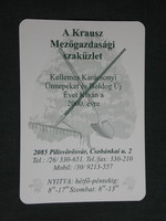 Card calendar, Krausz agricultural specialist shop, Pilisvörösvár, graphic artist, tool, 2000, (6)