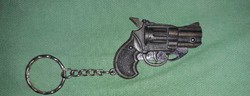 Régi rézszínű pisztoly alakú kulcstartó acélpengés bicska nagyon szép állapotban a képek szerint