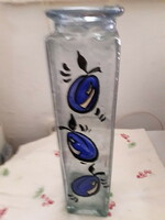 Szilvás festett üveg váza flaska palack 30x7x7 cm. újszerű