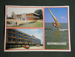Postcard, Balatonmária bath, mosaic details, hotel, beach bath, surfer