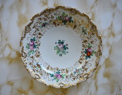 Antik Elbogen biedermeier aranyozott, virág mintás tányér