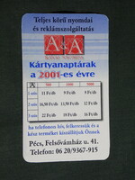 Card calendar, Kava printing house card calendars, Pécs, 2001, (6)