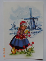 Old graphic Dutch greeting card (with windmill, tulips)