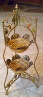 Wrought iron two-story planter with pressed metal and braided elements