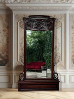 Venetian Art Nouveau antique carved faceted castle mirror