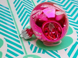 Retro glass Christmas tree ornament pink sphere glass ornament with indented sides