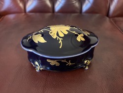 Beautiful, old, cobalt-gold, hand-painted bonbonnier/jewelry holder!