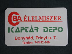 Kártyanaptár, CBA élelmiszer üzlet, Kaptár Depó, Bonyhád , 2001, (6)