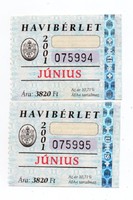 Bkv pass June 2001 in 2 pairs with serial numbers
