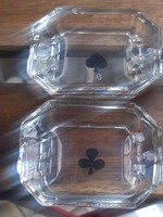 Retro/midcentury French card pattern glass ashtrays/ash holders