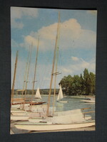 Képeslap, Balatonföldvár, móló, vitorlás hajó kikötő, part részlet