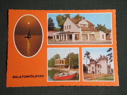 Postcard, Balaton castle, mosaic details, sunset, sailing port, resort, beach resort
