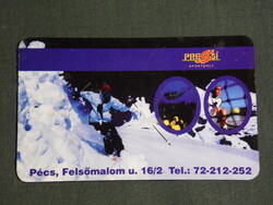 Card calendar, press ski sports shop, what you need for skiing, diving, rental, service, Pécs, 2001, (6)